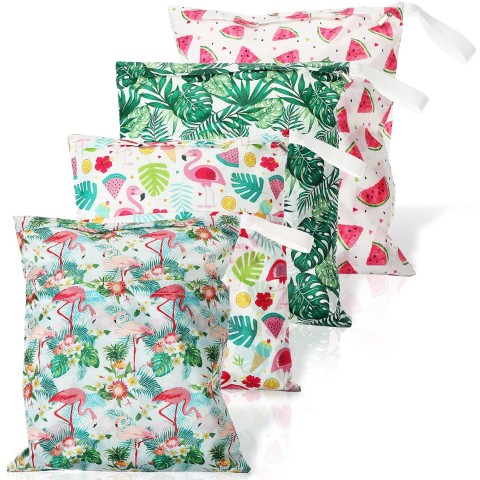 Wet Bags for Swimsuits, Waterproof Reusable Travel Wet Dry Bags with Zippered Pockets for Beach Pool Swimwear, Towels, Gym, - Frienda 4 Pack 12 x 14 in