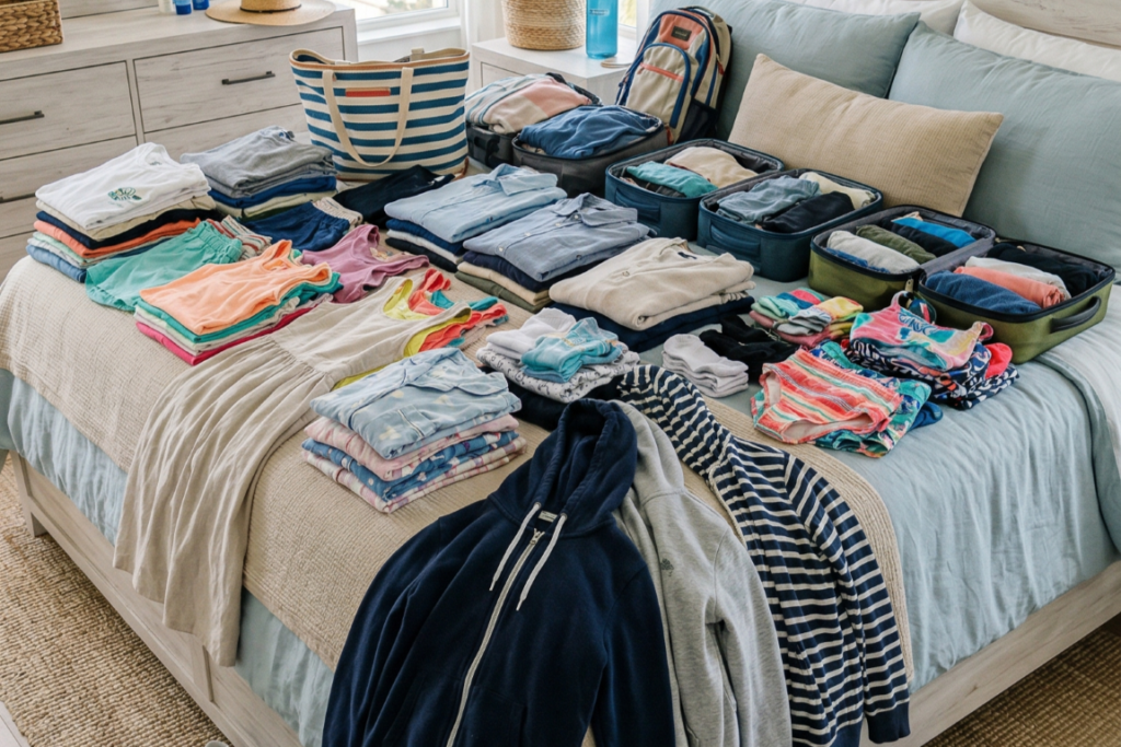 Essential_Packing_List_For_Families_Traveling_To_The_Beach_During_Summer_Break_Family_Packing_Together