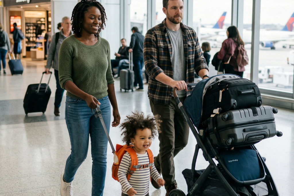 Use A Child Safety Harness In Busy Airports If Needed